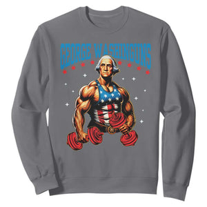 Funny George Washington Gym Sweatshirt Muscular Flex Workout 4th of July TS10 Charcoal Print Your Wear