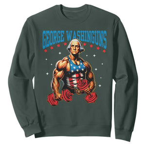 Funny George Washington Gym Sweatshirt Muscular Flex Workout 4th of July TS10 Dark Forest Green Print Your Wear