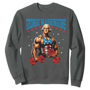 Funny George Washington Gym Sweatshirt Muscular Flex Workout 4th of July TS10 Dark Heather Print Your Wear