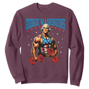 Funny George Washington Gym Sweatshirt Muscular Flex Workout 4th of July TS10 Maroon Print Your Wear