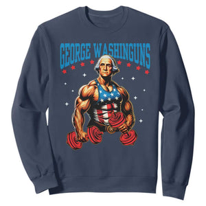 Funny George Washington Gym Sweatshirt Muscular Flex Workout 4th of July TS10 Navy Print Your Wear