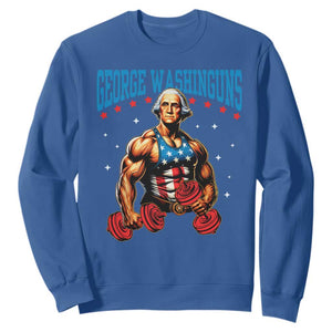 Funny George Washington Gym Sweatshirt Muscular Flex Workout 4th of July TS10 Royal Blue Print Your Wear