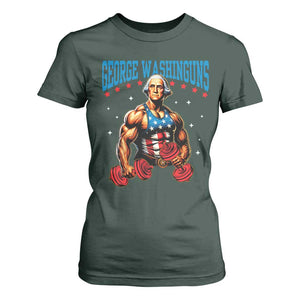 Funny George Washington Gym T Shirt For Women Muscular Flex Workout 4th of July TS10 Dark Forest Green Print Your Wear