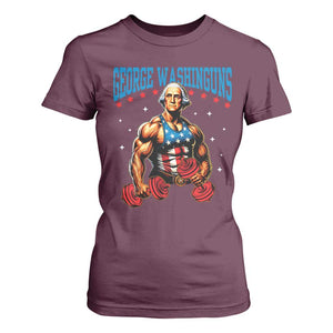 Funny George Washington Gym T Shirt For Women Muscular Flex Workout 4th of July TS10 Maroon Print Your Wear