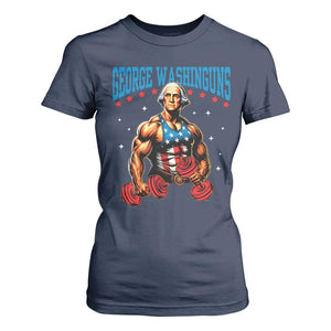 Funny George Washington Gym T Shirt For Women Muscular Flex Workout 4th of July TS10 Navy Print Your Wear