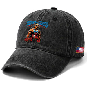 Funny George Washington Gym Washed Cotton Baseball Cap Muscular Flex Workout 4th of July TS10 Print Your Wear