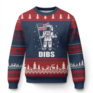 Funny Astronaut Dibs Moon Landing Ugly Christmas Sweater Patriotic Space USA Meme for 4th of July TS10 Navy Red Print Your Wear