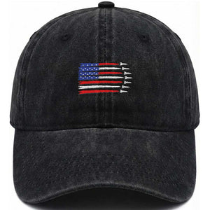 USA Flag Rocket Washed Cotton Baseball Cap Patriotic Space Red White Blue 4th of July TS10 Washed Cap Universal Fit Black Print Your Wear