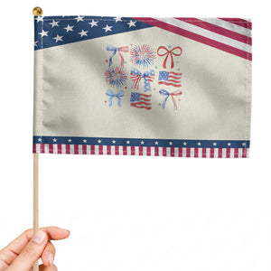 Coquette 4th Of July Patriotic Handheld Flag Bow American Flag TS10 Modern 8.2" × 5.5" Beige Blue Print Your Wear