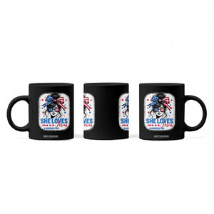 She Loves Jesus And America Too Coffee Mug Christian 4th of July Messy Bun Flag TS10 Print Your Wear