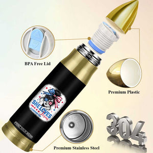 She Loves Jesus And America Too Bullet Tumbler Christian 4th of July Messy Bun Flag TS10 Print Your Wear