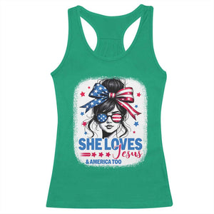 She Loves Jesus And America Too Racerback Tank Top Christian 4th of July Messy Bun Flag TS10 Irish Green Print Your Wear