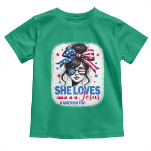 She Loves Jesus And America Too Toddler T Shirt Christian 4th of July Messy Bun Flag TS10 Irish Green Print Your Wear