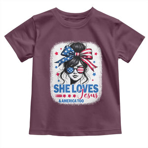 She Loves Jesus And America Too Toddler T Shirt Christian 4th of July Messy Bun Flag TS10 Maroon Print Your Wear