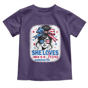 She Loves Jesus And America Too Toddler T Shirt Christian 4th of July Messy Bun Flag TS10 Purple Print Your Wear