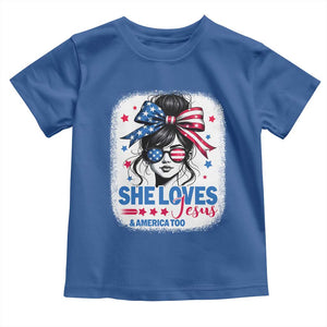 She Loves Jesus And America Too Toddler T Shirt Christian 4th of July Messy Bun Flag TS10 Royal Blue Print Your Wear