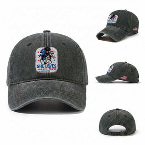 She Loves Jesus And America Too Washed Cotton Baseball Cap Christian 4th of July Messy Bun Flag TS10 Washed Cap Universal Fit Dark Green Print Your Wear