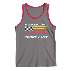 US Flag Car Racing Tank Top If You Aint First Youre Last Checkered Flag TS10 Deep Heather Red Print Your Wear