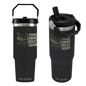 Funny Lawn Mower Dad Gardener Flip Straw Tumbler Make Lawns Great Again Fathers Day American Flag TS10 One Size: 30 oz Black Print Your Wear