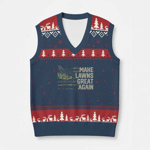 Funny Lawn Mower Dad Gardener V-Neck Knit Sweater Vest Make Lawns Great Again Fathers Day American Flag TS10 Navy Red Print Your Wear