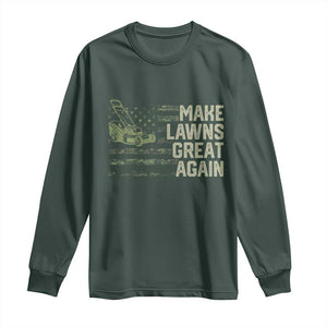 Funny Lawn Mower Dad Gardener Long Sleeve Shirt Make Lawns Great Again Fathers Day American Flag TS10 Dark Forest Green Print Your Wear