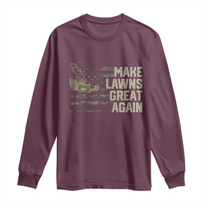 Funny Lawn Mower Dad Gardener Long Sleeve Shirt Make Lawns Great Again Fathers Day American Flag TS10 Maroon Print Your Wear
