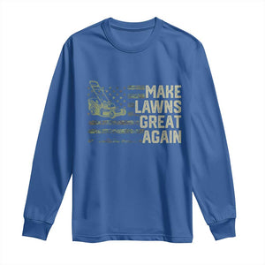 Funny Lawn Mower Dad Gardener Long Sleeve Shirt Make Lawns Great Again Fathers Day American Flag TS10 Royal Blue Print Your Wear