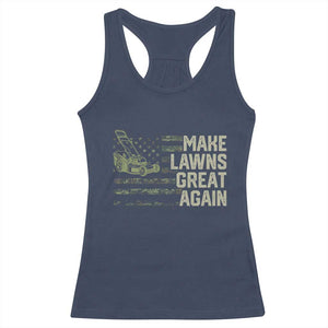 Funny Lawn Mower Dad Gardener Racerback Tank Top Make Lawns Great Again Fathers Day American Flag TS10 Navy Print Your Wear