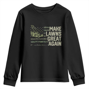 Funny Lawn Mower Dad Gardener Youth Sweatshirt Make Lawns Great Again Fathers Day American Flag TS10 Black Print Your Wear