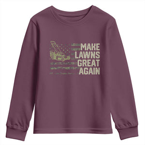 Funny Lawn Mower Dad Gardener Youth Sweatshirt Make Lawns Great Again Fathers Day American Flag TS10 Maroon Print Your Wear