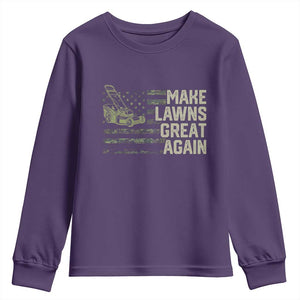 Funny Lawn Mower Dad Gardener Youth Sweatshirt Make Lawns Great Again Fathers Day American Flag TS10 Purple Print Your Wear