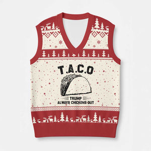 Funny Taco Trump Always Chickens Out V-Neck Knit Sweater Vest T.A.C.O TS10 Beige Red Print Your Wear