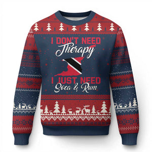 Funny Trini Ugly Christmas Sweater Just Need Soca & Rum Trinidad and Tobago Flag TS10 Navy Red Print Your Wear