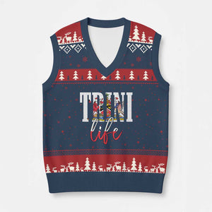 Trini Life V-Neck Knit Sweater Vest Trinidad and Tobago Flag Caribbean Souvenir TS10 Navy Red Print Your Wear