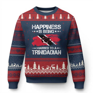 Happiness Is Being Married to a Trinidadian Ugly Christmas Sweater Trinidad & Tobago Flag Couples Gift TS10 Navy Red Print Your Wear