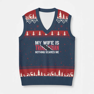 My Wife Is Trinidadian Nothing Scares Me Puerto Rican V-Neck Knit Sweater Vest Funny Trinidad & Tobago Husband Gift TS10 Navy Red Print Your Wear