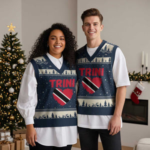 Trini Pride V-Neck Knit Sweater Vest Trinidad and Tobago Heart Flag Caribbean Roots TS10 Navy Beige Print Your Wear