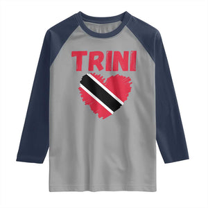Trini Pride Raglan Shirt Trinidad and Tobago Heart Flag Caribbean Roots TS10 Sport Gray Navy Print Your Wear