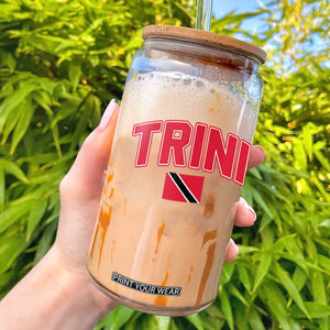 Trinidad and Tobago Flag Glass Can Trini Pride Vintage TS10 Black Print Your Wear