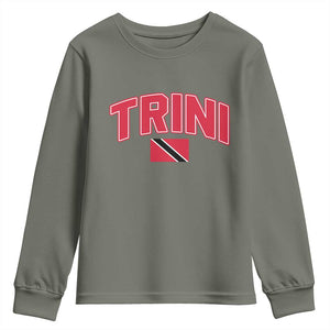 Trinidad and Tobago Flag Youth Sweatshirt Trini Pride Vintage TS10 Military Green Print Your Wear