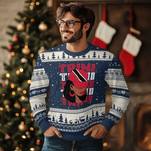 Proud Trini Afro Black Woman Ugly Christmas Sweater Trinidad and Tobago Flag Pride TS10 Navy Beige Print Your Wear
