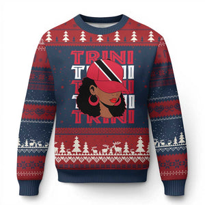 Proud Trini Afro Black Woman Ugly Christmas Sweater Trinidad and Tobago Flag Pride TS10 Navy Red Print Your Wear