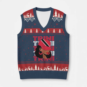 Proud Trini Afro Black Woman V-Neck Knit Sweater Vest Trinidad and Tobago Flag Pride TS10 Navy Red Print Your Wear