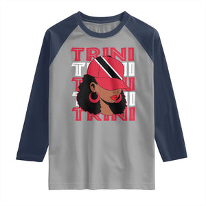 Proud Trini Afro Black Woman Raglan Shirt Trinidad and Tobago Flag Pride TS10 Sport Gray Navy Print Your Wear