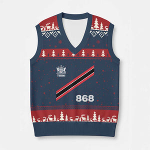 Trinidad and Tobago Flag V-Neck Knit Sweater Vest 868 Trini Soccer Fan TS10 Navy Red Print Your Wear