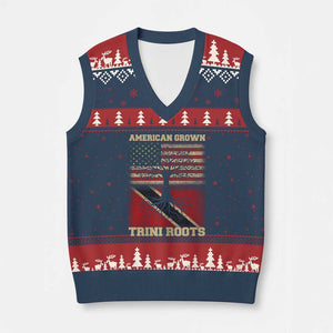 American Grown Trini Roots V-Neck Knit Sweater Vest Trinidad and Tobago USA Flag Trinidadian Proud Us TS10 Navy Red Print Your Wear