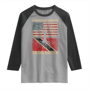 American Grown Trini Roots Raglan Shirt Trinidad and Tobago USA Flag Trinidadian Proud Us TS10 Sport Gray Black Print Your Wear