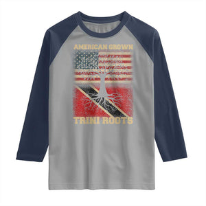 American Grown Trini Roots Raglan Shirt Trinidad and Tobago USA Flag Trinidadian Proud Us TS10 Sport Gray Navy Print Your Wear