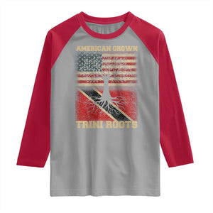 American Grown Trini Roots Raglan Shirt Trinidad and Tobago USA Flag Trinidadian Proud Us TS10 Sport Gray Red Print Your Wear