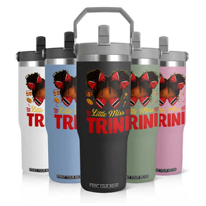 Little Miss Trinidad And Tobago Flip Straw Tumbler Afro Black Messy Bun Girl Trini Flag Bow TS10 Print Your Wear